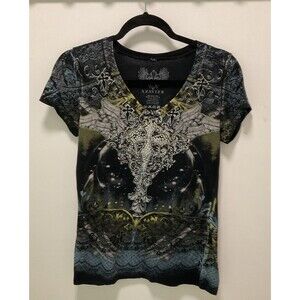 Xzavier Rhinestone Shirt V Neck Size XL Y2K Grunge